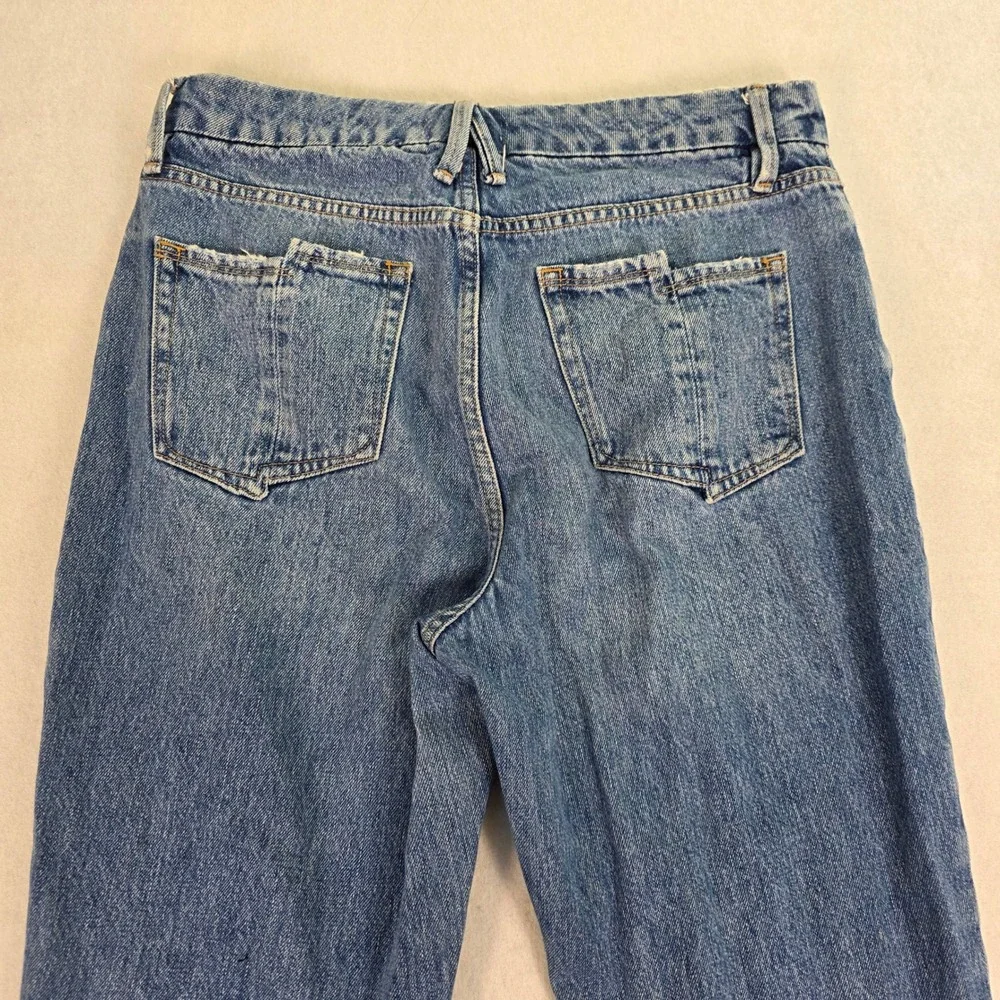 Good American Womens High Rise Straight Leg Distressed Jeans Blue‎ GV050T 6/28